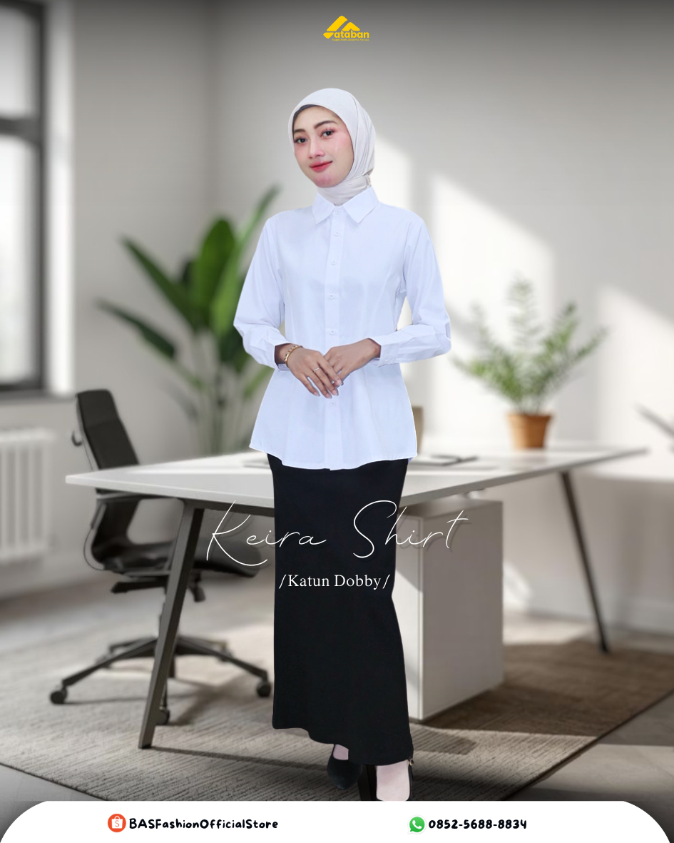 Kemeja Putih Katun Dobby Ataban